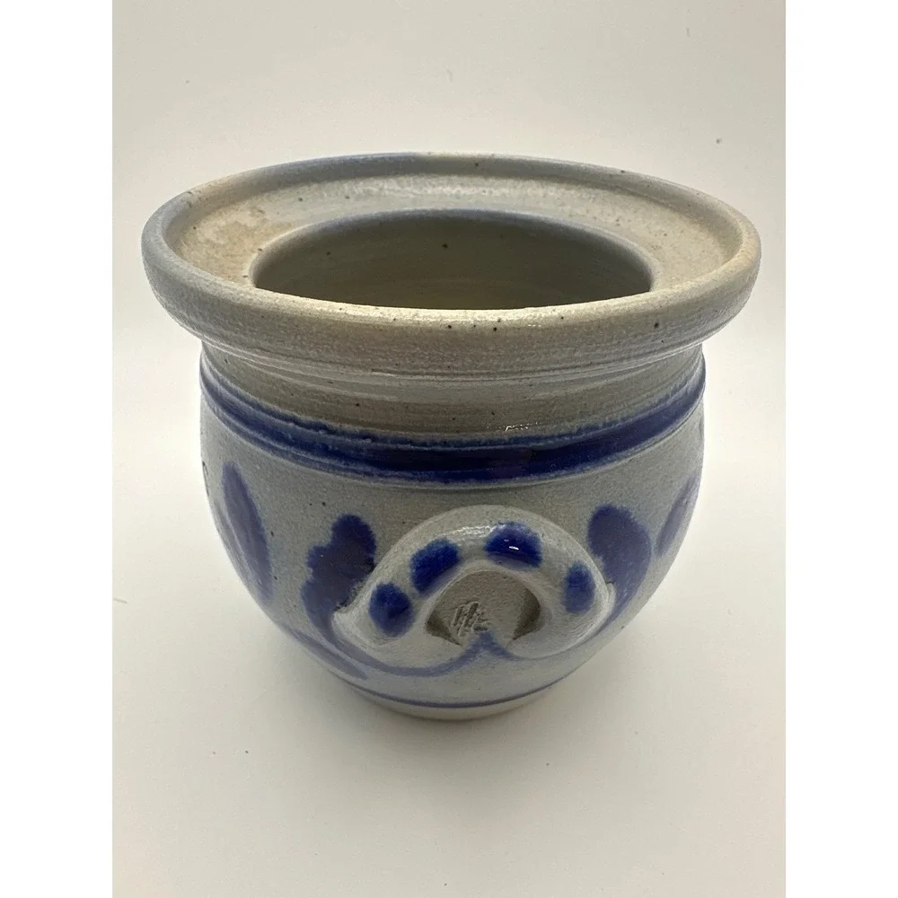 Burger Betschdorf Alsace France Salt Glazed Stoneware Olive Jar Cobalt Blue 3.5